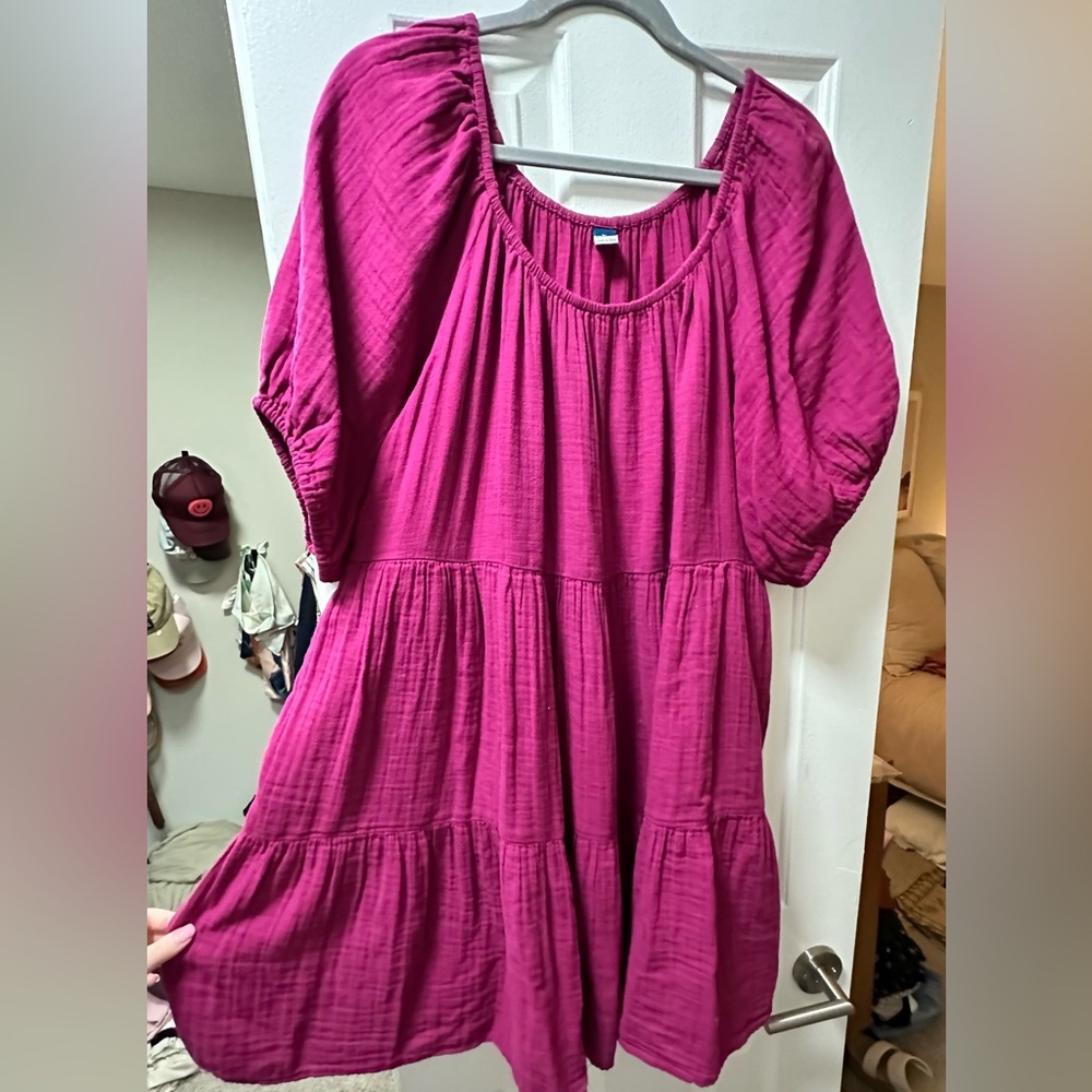 Plum flowy gauze dress - XL